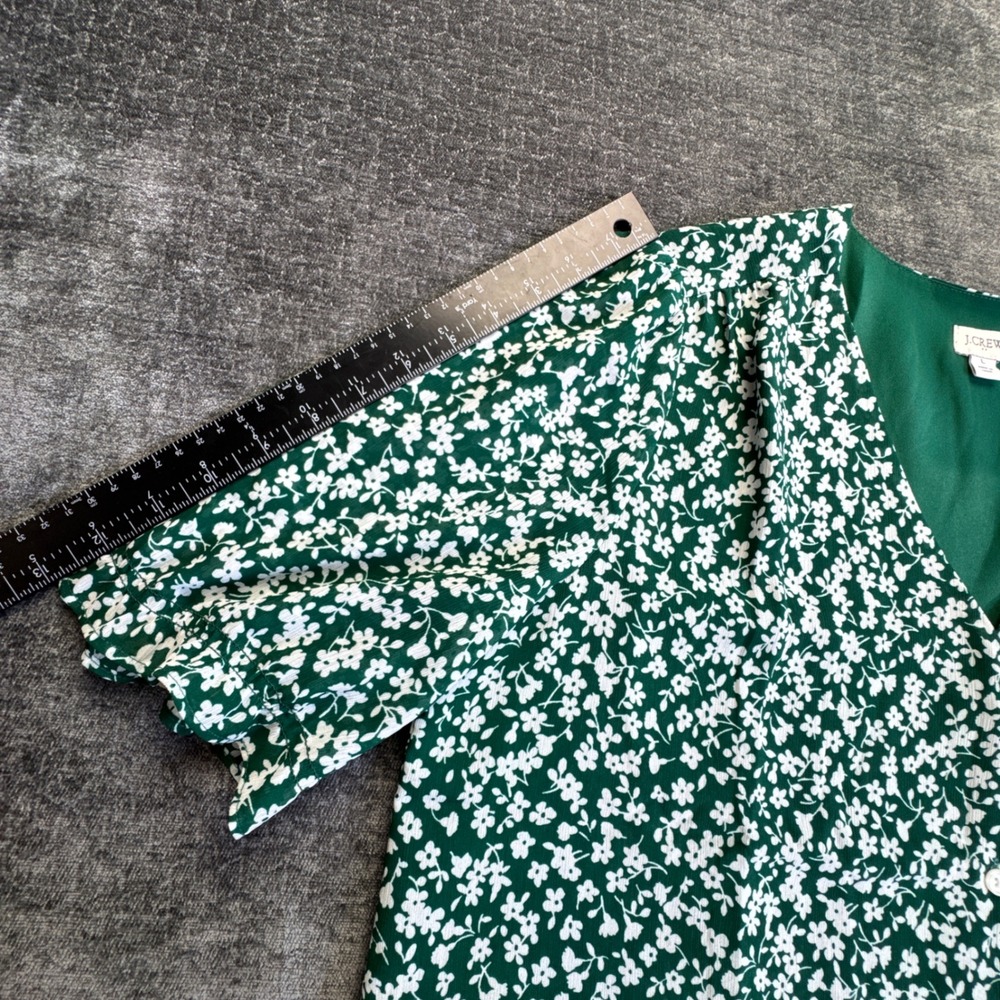 J.Crew Blouse Womens Large Green Floral Ditsy Puff Sleeve Button Front V-Neck - Picture 9 of 15